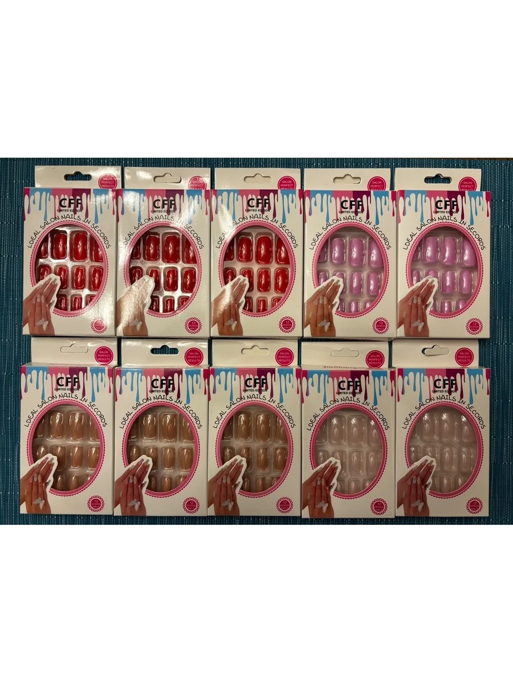 CFF Press On Nails Assorted Styles 10 Packs, 12 Pieces Each Pack